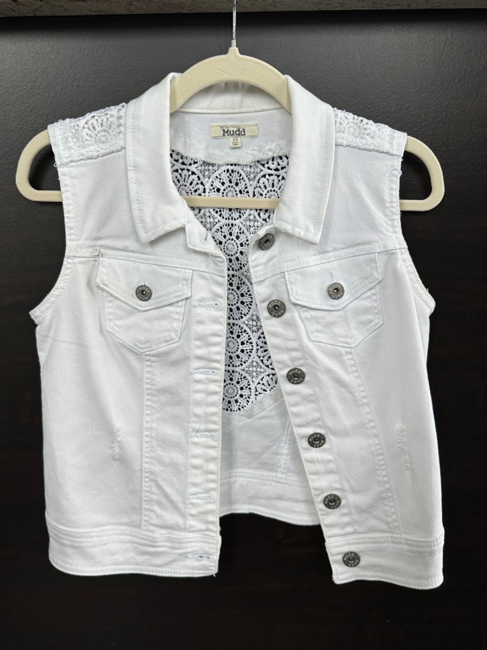 Mudd White Denim Vest with Crochet Lace Back - XS